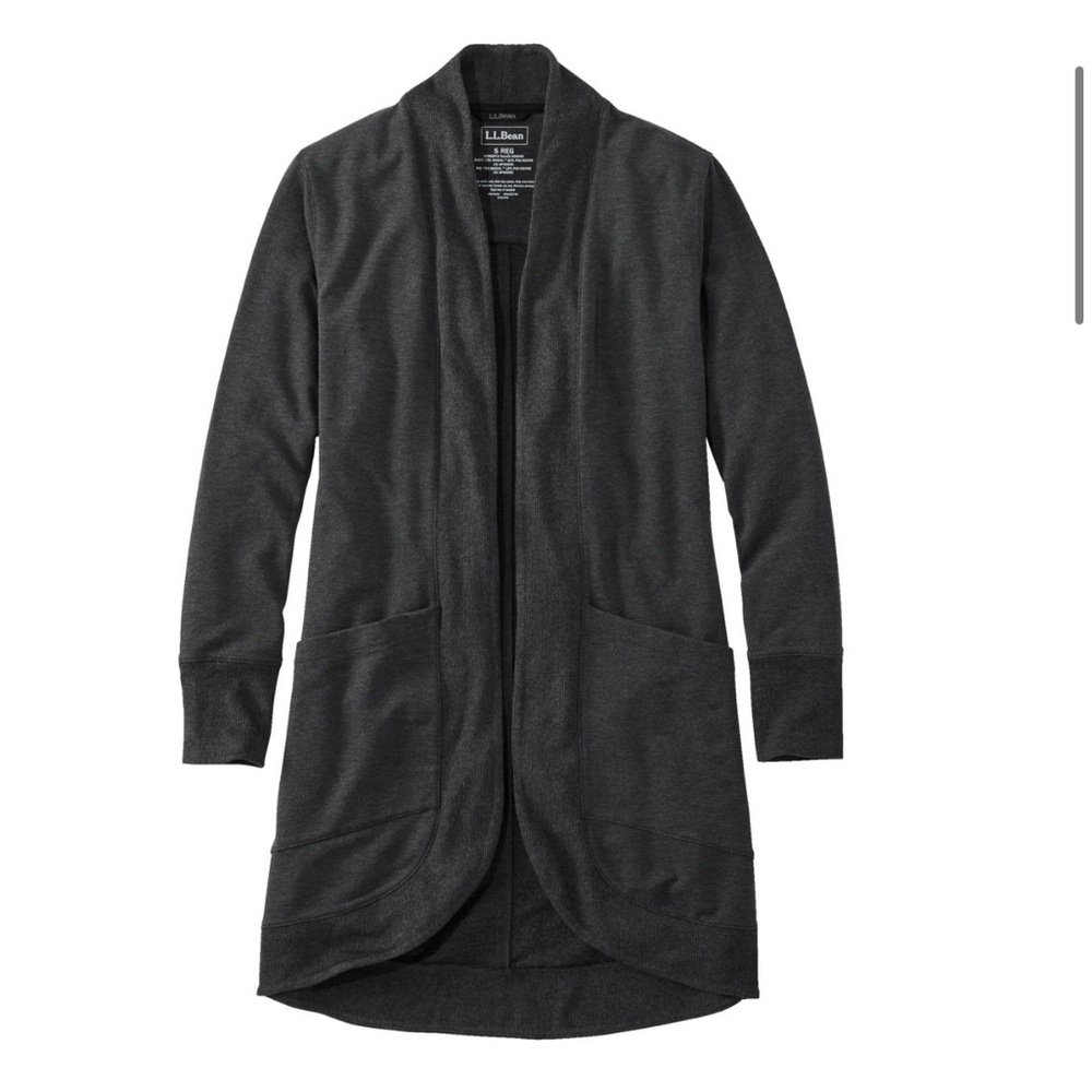 LLBean Women's SoftFlex Long Open Cardigan Midnight Black Heather
